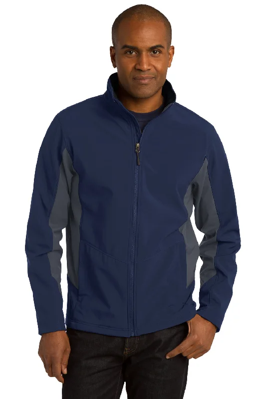 Men's lightweight raincoat-Port Authority Mens Core Wind & Water Resistant Full Zip Jacket - Dress Navy Blue/Battleship Grey