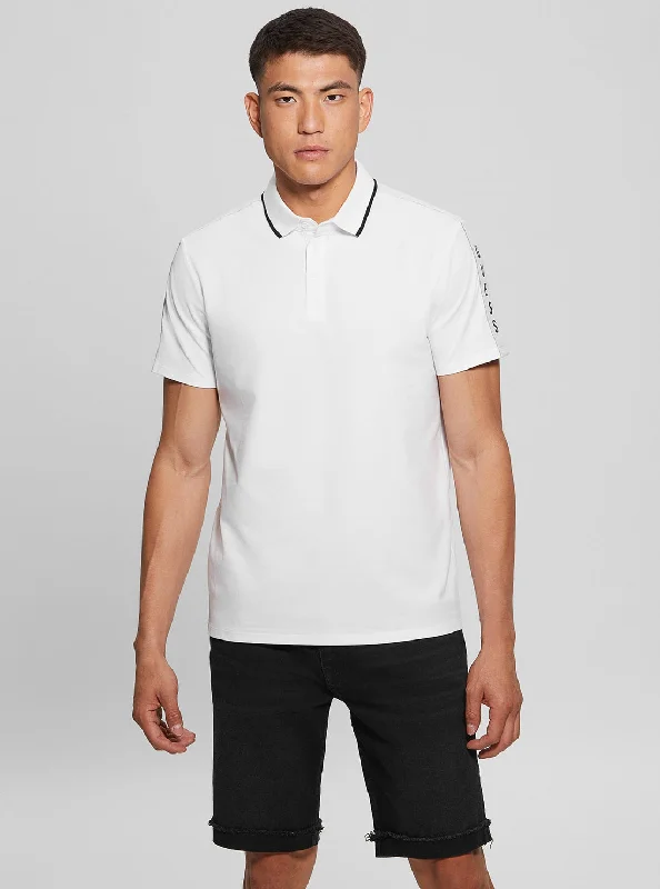 Men's quick-dry sports t-shirt-White Paul Pique Tape Polo T-Shirt