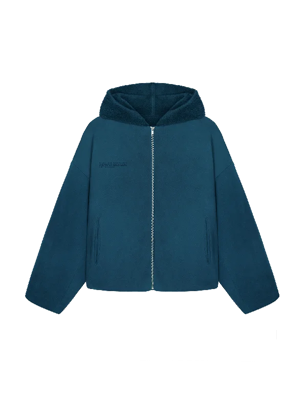 Men's sporty utility jacket-Mens Recycled Wool Fleece Reversible Bomber Jacket—storm blue