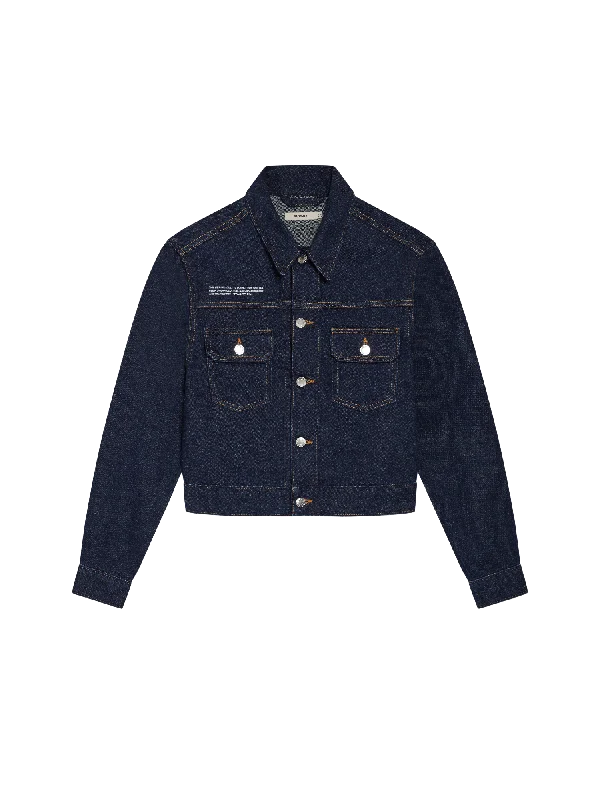 Men's modern utility coat-Mens Cropped Hemp Denim Jacket—rinse wash