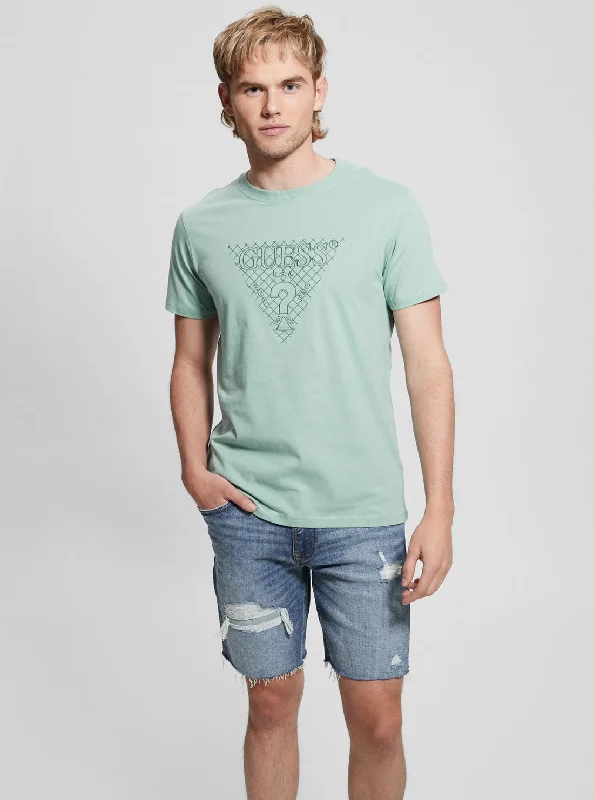 Men's wrinkle-resistant t-shirt-Eco Green Triangle Embroidered T-Shirt