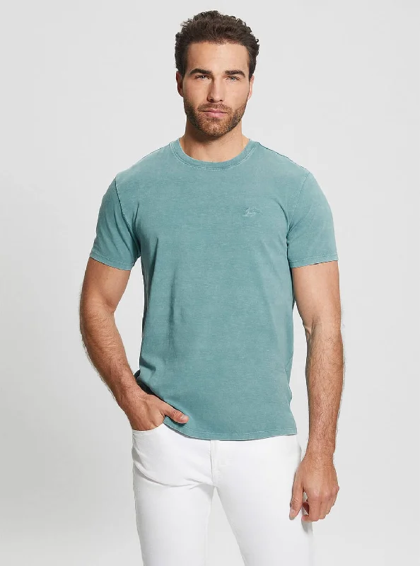 Men's eco-friendly bamboo t-shirt-Teal Blue Eli Washed T-Shirt