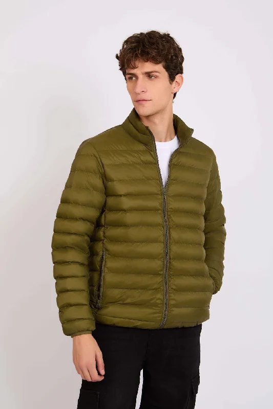 Men's sustainable utility jacket-Men Basic Puffer Jacket Olive