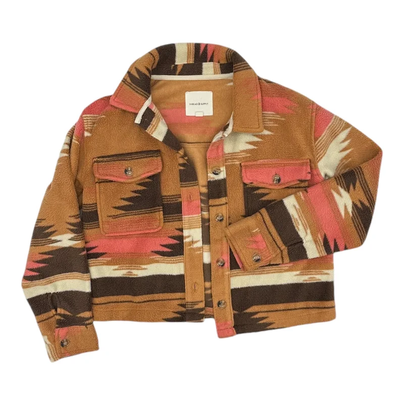 Men's fashionable bomber jacket-Jacket Shirt By Thread And Supply In Brown & Orange, Size:Xs