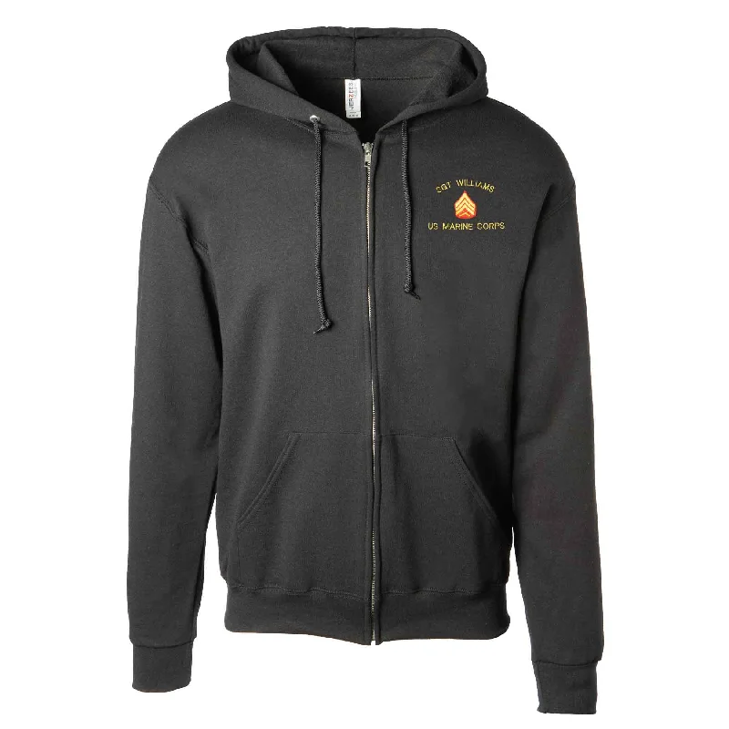 Men's sporty hoodie-Personalized Embroidered Marine Corps Full-Zip Hoodie