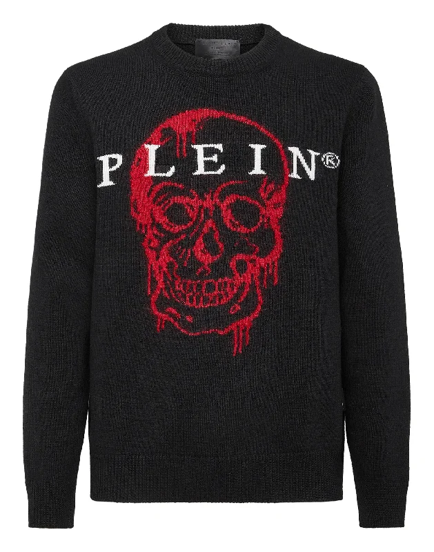 Men's trendy sweatshirt-Pullover Round Neck LS Intarsia Skull