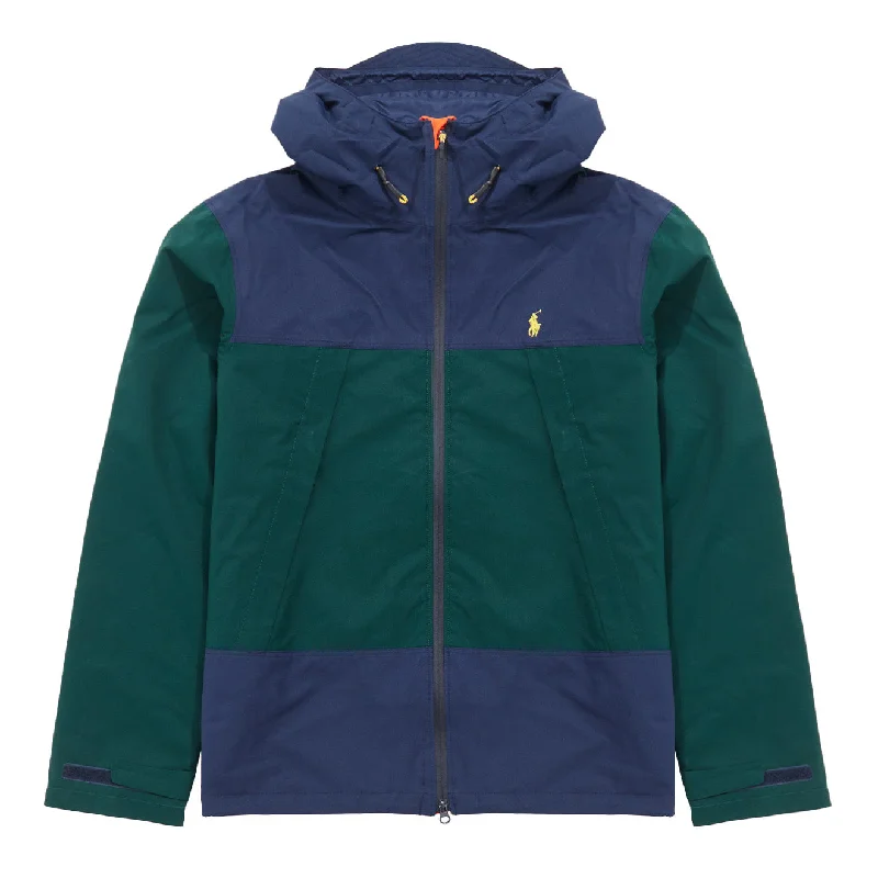 Men's breathable utility jacket-Polo Ralph Lauren Water-Resistant Hooded Jacket Moss Agate / Newport Navy