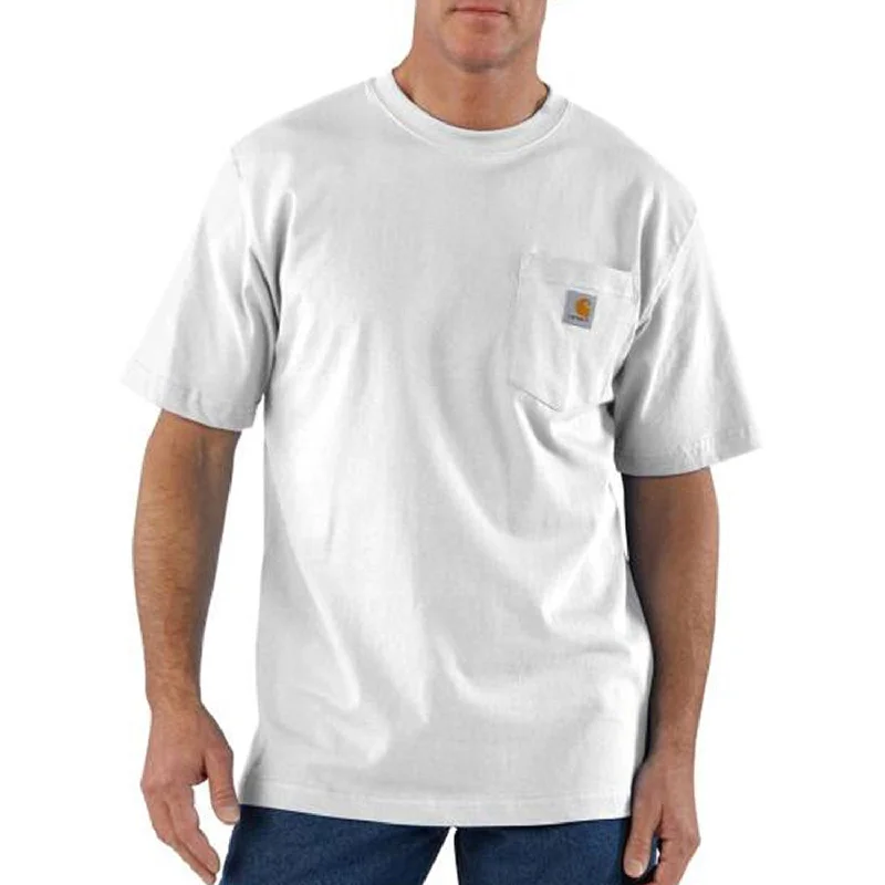 Men's lightweight travel t-shirt-Carhartt Men's Short Sleeve Pocket T-Shirt_White