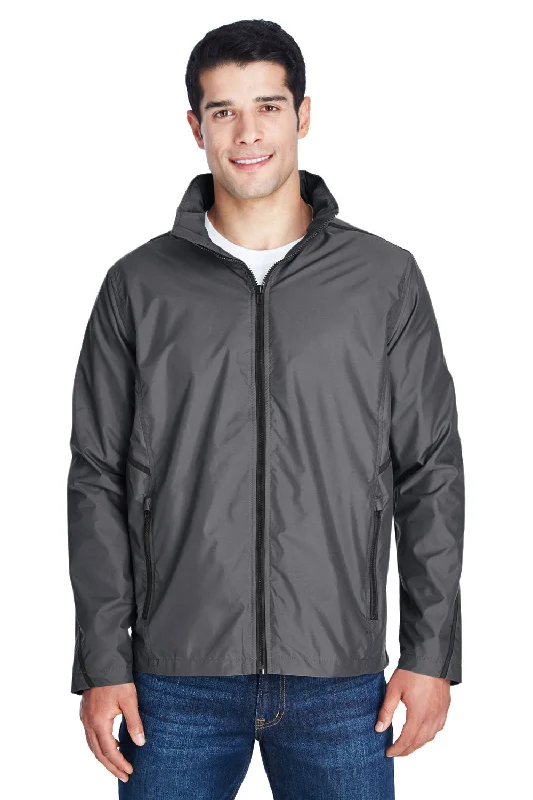 Men's performance softshell jacket-Team 365 Mens Conquest Wind & Water Resistant Full Zip Hooded Jacket - Graphite Grey