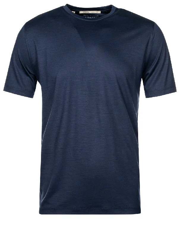 Men's distressed t-shirt-Short Sleeve Wool T-shirt Navy