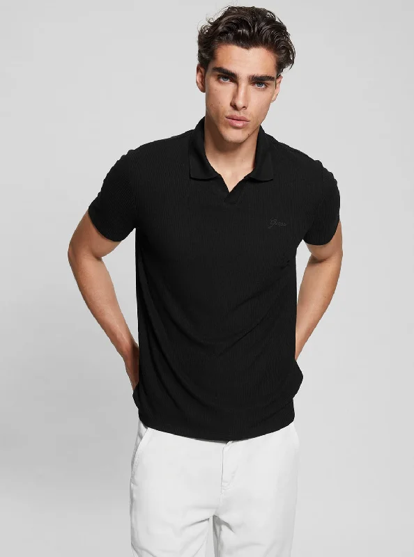 Men's athletic performance t-shirt-Black Ryker Rib Knit Polo T-Shirt