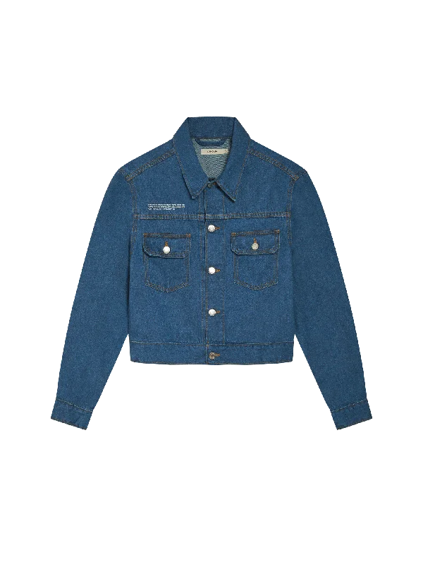 Men's quick-dry bomber jacket-Mens Cropped Hemp Denim Jacket—mid wash