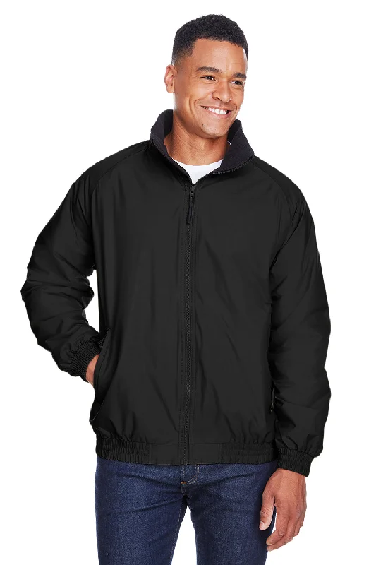 Men's organic puffer jacket-Harriton Mens Wind & Water Resistant Full Zip Jacket - Black