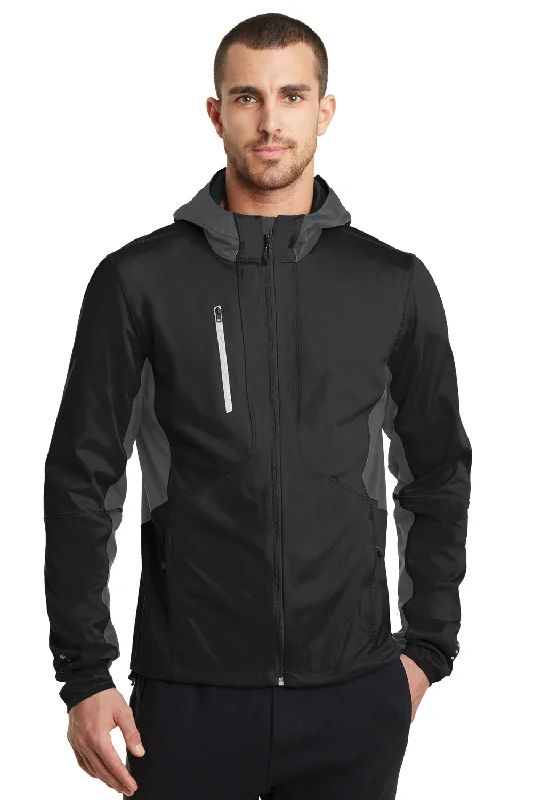 Men's performance softshell jacket-Ogio Mens Endurance Pivot Wind & Water Resistant Full Zip Hooded Jacket - Blacktop/Gear Grey