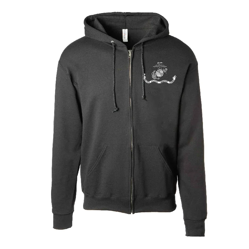 Men's wrinkle-resistant hoodie-USMC Eagle, Globe, and Anchor Banner Full-zip Hoodie