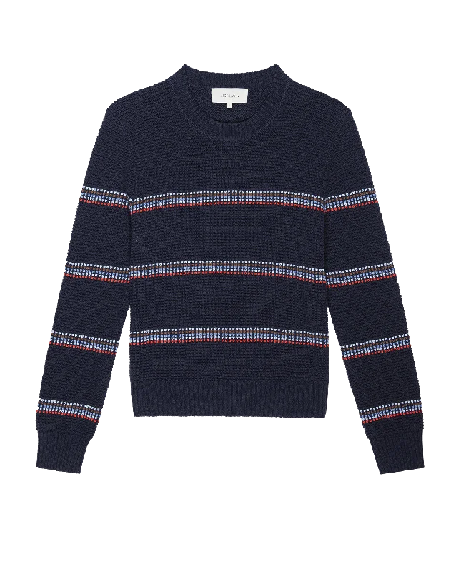 Men's construction knit-The Shrunken Pullover. -- Navy Ribbon Stripe