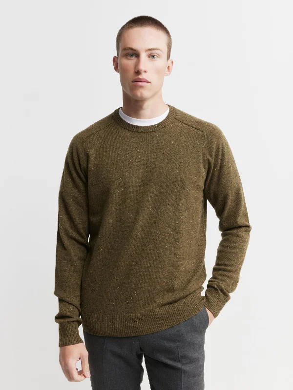 Men's breathable sweater-Mens Cashmere Saddle Crew - Moss