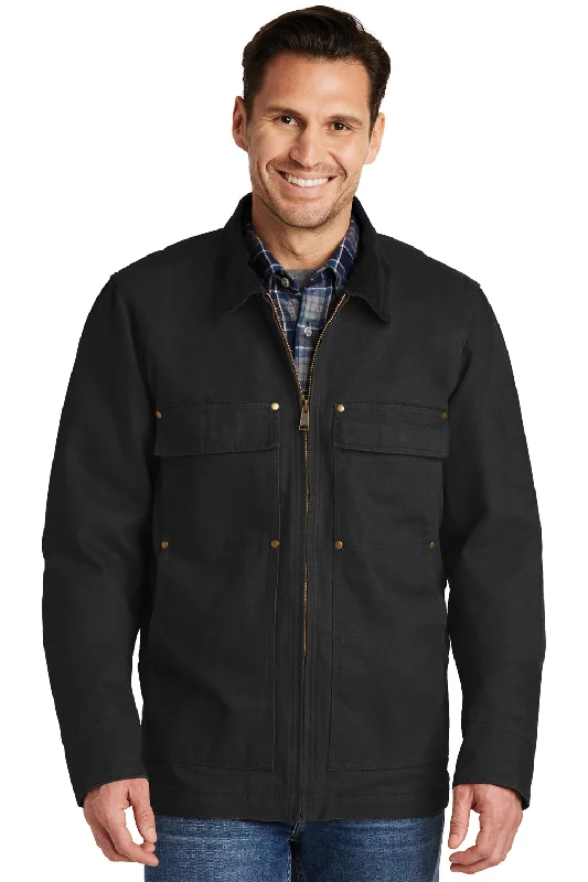 Men's adventure-ready trench coat-CornerStone Mens Duck Cloth Full Zip Jacket - Black - Closeout