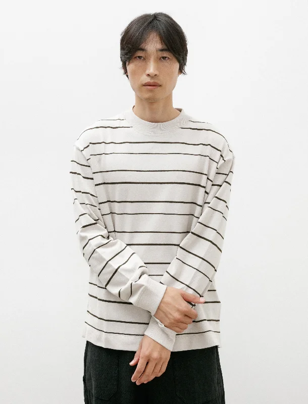 Men's longline t-shirt-MHL Wide Crew Matelot Shadow Stripe Chalk/Assam