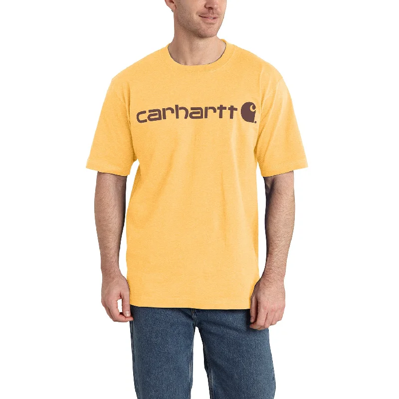 Men's unique design t-shirt-Carhartt Men's Signature Logo Short Sleeve T-Shirt_Vivid Yellow Heather