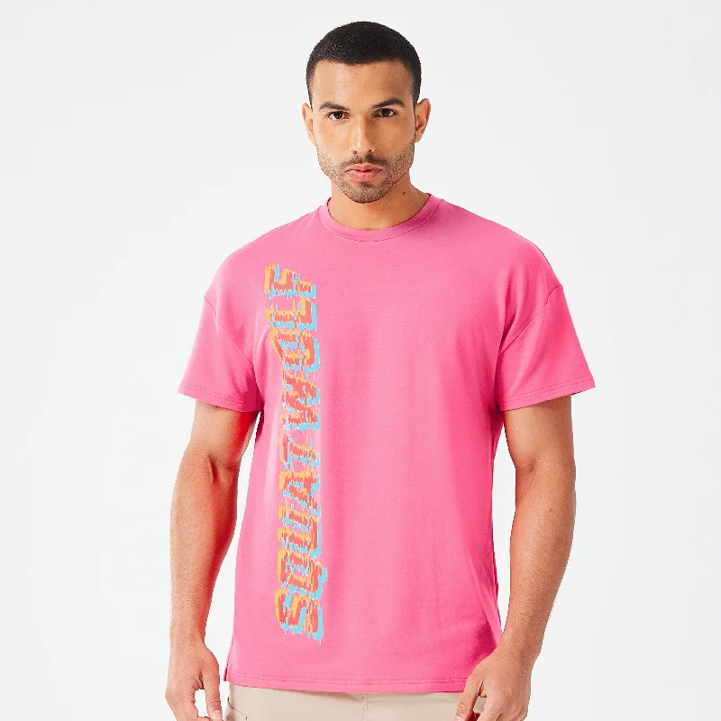 Men's eco-friendly bamboo t-shirt-Glitch Oversized Tee - Hot Pink