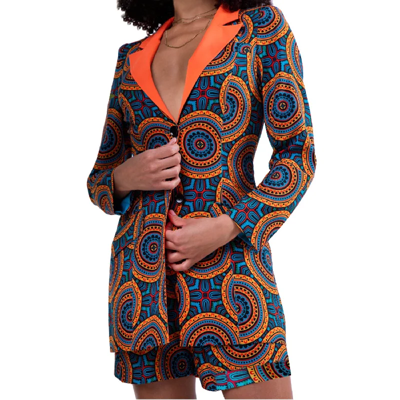 Men's weatherproof utility jacket-Kahindo Fiesta Tribal Print Tuxedo Jacket