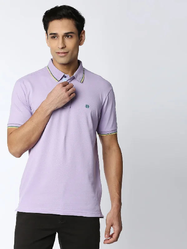 Men's functional travel polo shirt-Lilac Pique Lycra Polo T-shirt