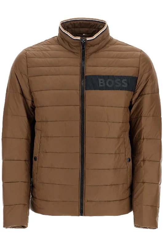 Men's versatile rain jacket-Boss Men's  Striped Slim Down Jacket With High Collar