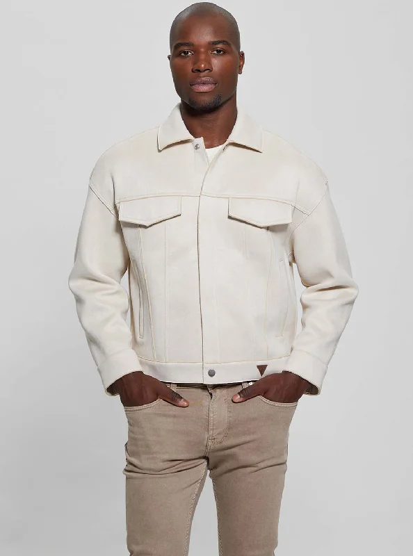 Men's sustainable puffer jacket-Beige Baldwin Faux Suede Jacket