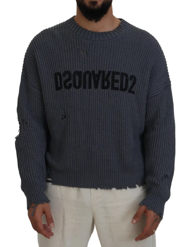 Men's heavyweight sweater-Dsquared² Men Tattered Knitted Pullover Men's Sweater (Pre-Owned)