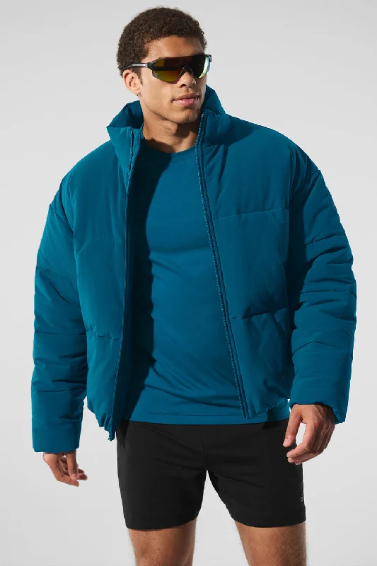 Men's summer fleece jacket-Stretch Woven Street Puffer - Eclipse Blue