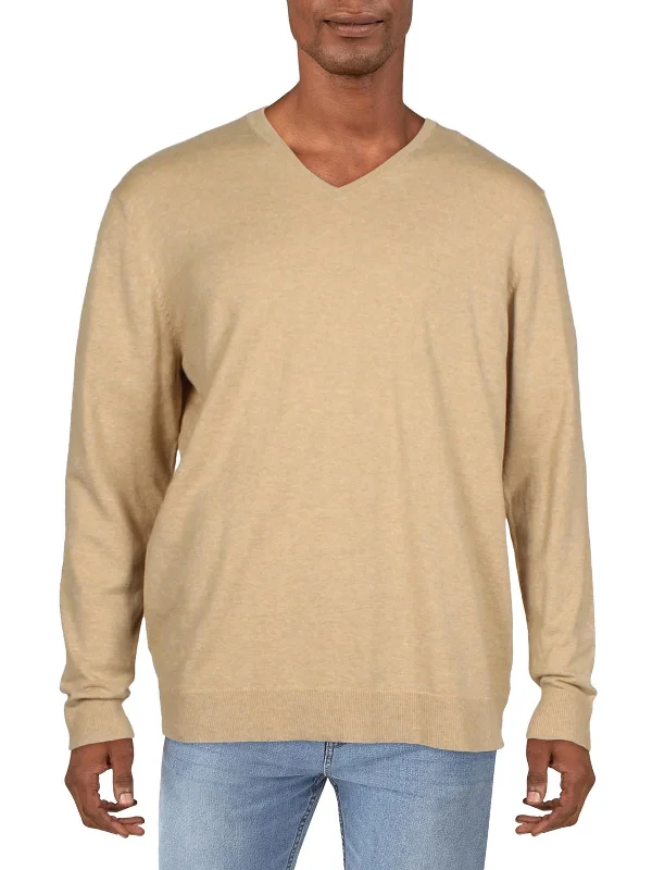 Men's loungewear knit-Mens V-Neck Ribbed Trim Sweater