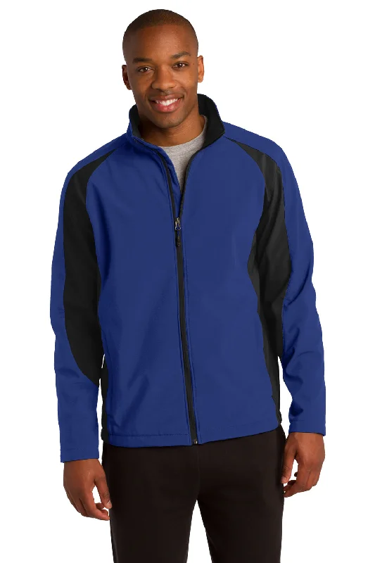 Men's sporty trench coat-Sport-Tek Mens Water Resistant Full Zip Jacket - True Royal Blue/Black - Closeout