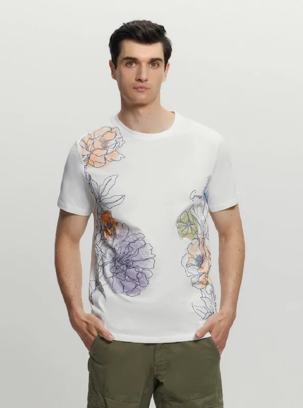 Men's eco-friendly bamboo t-shirt-Eco White Treated Flower T-Shirt