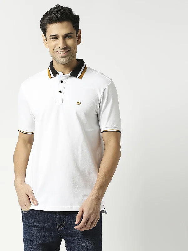 Men's adventure-ready casual polo shirt-White Pique Lycra Polo T-shirt