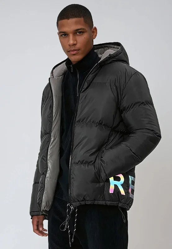 Men's sustainable puffer jacket-DESTINY REVERSIBLE JACKET BLACK & METAL