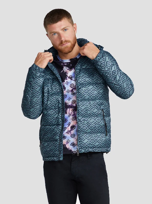 Men's antibacterial bomber jacket-Eco Blue Logo Super Light Puffer Jacket