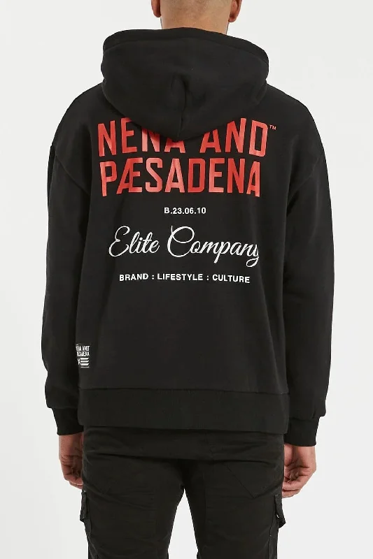 Men's high-performance hoodie-NENA & PASADENA Mens Encryption Relaxed Hooded Sweater Jet Black