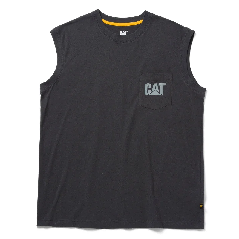 Men's retro-inspired t-shirt-CAT Men's Trademark Sleeveless Pocket Tee