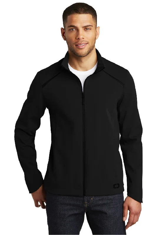 Men's relaxed fit leather jacket-Ogio Mens Exaction Wind & Water Resistant Full Zip Jacket - Blacktop - Closeout