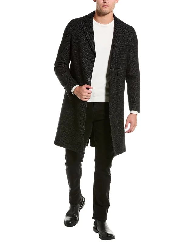 Men's adaptive casual jacket-The Kooples Leather -Trim Wool-Blend Coat