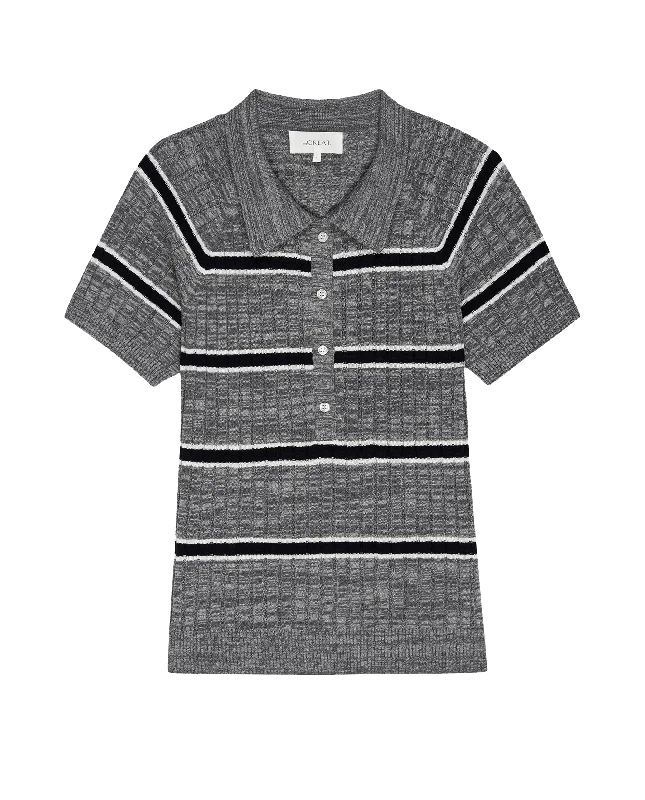 Men's pajama knit-The Classic Polo Sweater. -- Heather Grey Stripe