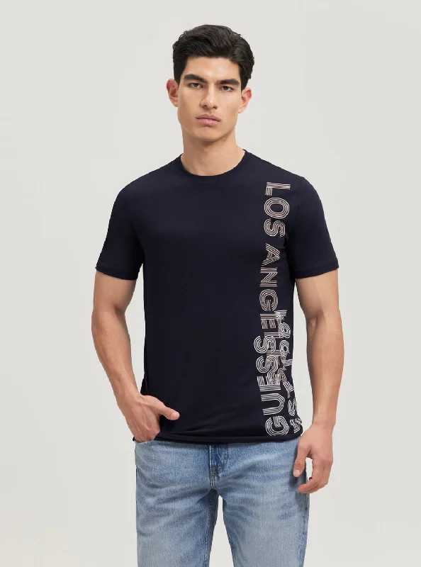 Men's vintage wash t-shirt-Eco Navy Vertical Logo T-Shirt