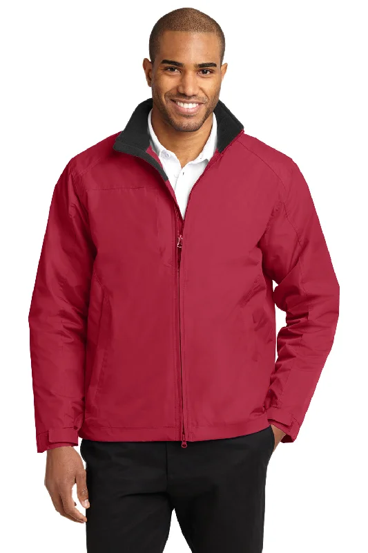 Men's sustainable puffer jacket-Port Authority Mens Challenger II Wind & Water Resistant Full Zip Jacket - True Red/True Black