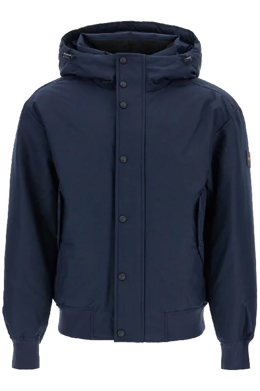 Men's wrinkle-resistant field jacket-Boss Men's  blue Adjustable Hooded Coat Osis