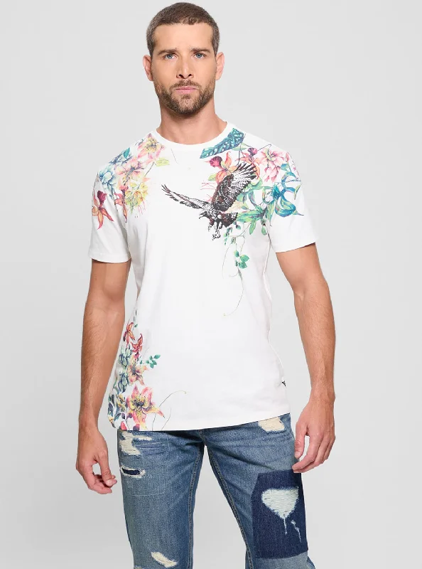 Men's thermoregulating t-shirt-White Floral Hawk T-Shirt