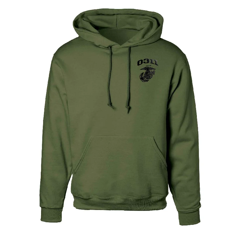 Men's breathable hoodie-Marine Corps MOS Embroidered Hoodie - OD Green with Black