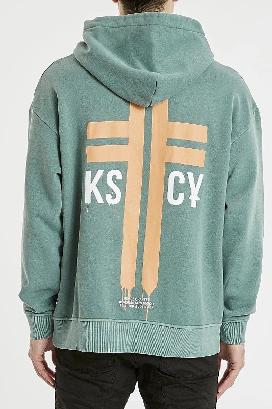 Men's modern hoodie-KISS CHACEY Mens Truxton Relaxed Hooded Sweater Pigment Silver Pine