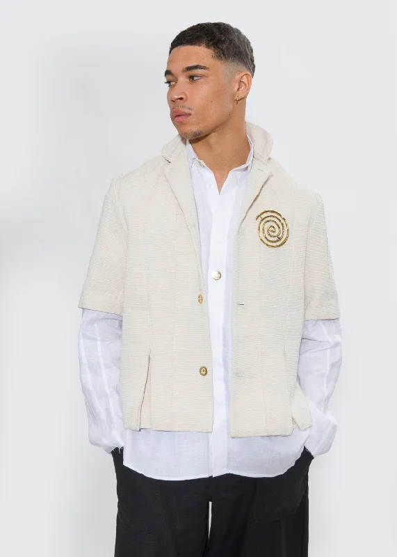 Men's lightweight bomber-Olooh Kong Short-sleeve Jacket with Handcrafted bronze and brass alloy buttons