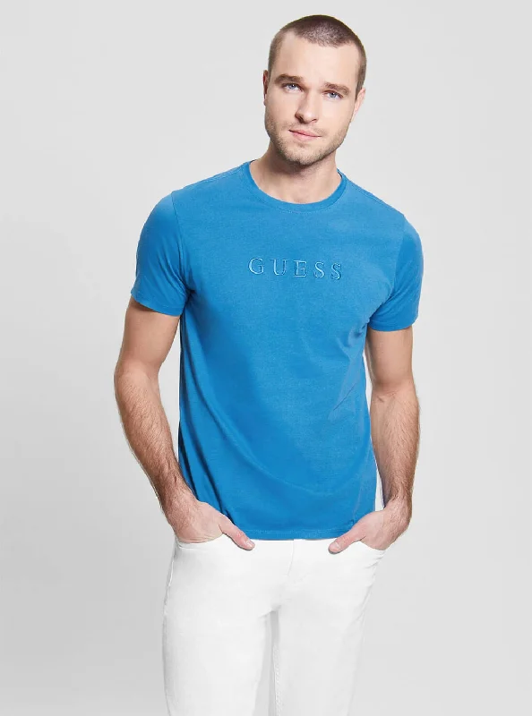 Men's distressed t-shirt-Blue Pima Logo T-Shirt